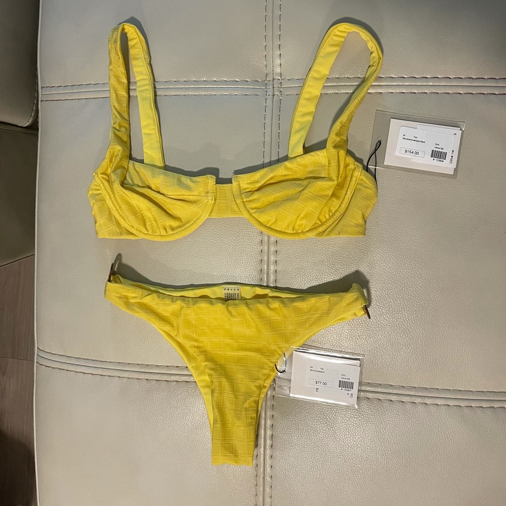 Yellow bathing suit.